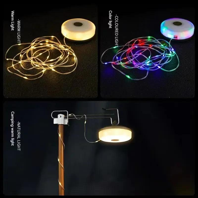 Camping String Lights, 33Ft/10M Portable Outdoor Lamps Reel with 8 Modes, 2000mAh Rechargeable Fairy Lamp