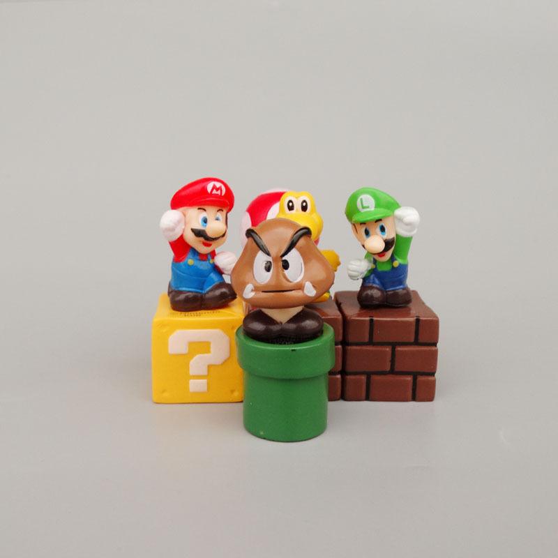 Super Mario Bros Tegneseriefigur Samleobjekter Dukker Model Legetøj Luigi Shy Guy Svamp Skrivebords Kagedekoration
