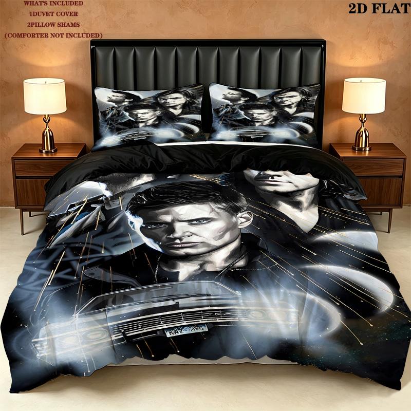 Supernatural Pattern Bedding Quilt Set Quilt Cover Pillowcase Home Birthday Gift(1 * Duvet Cover + 2 * Pillowcase, Without Core)