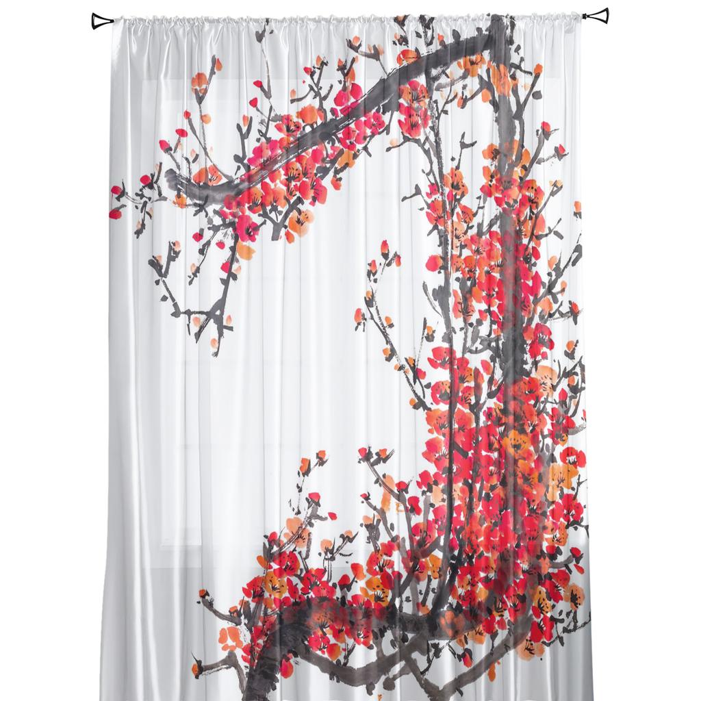 Ink Painting Plum Blossom Branch Flower Plant Tulle Sheer Curtains For Living Room Bedroom Decoration Voile Organza Curtains