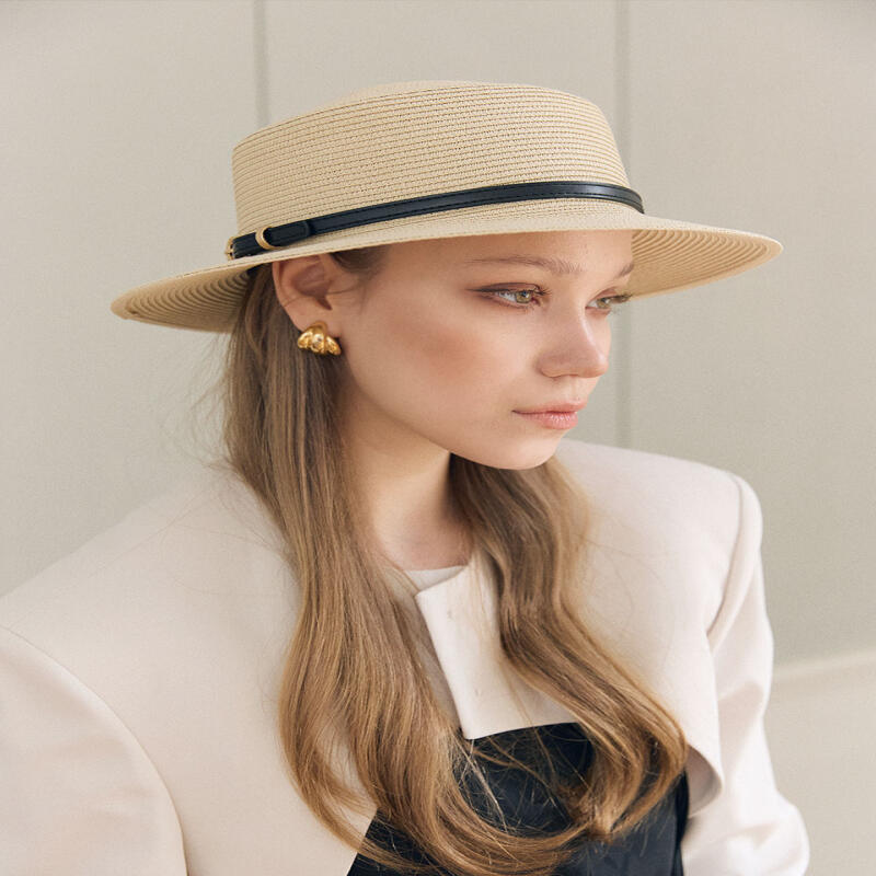 Женская плетеная широкополая шляпа-панама ботер Бежевая H023 beige