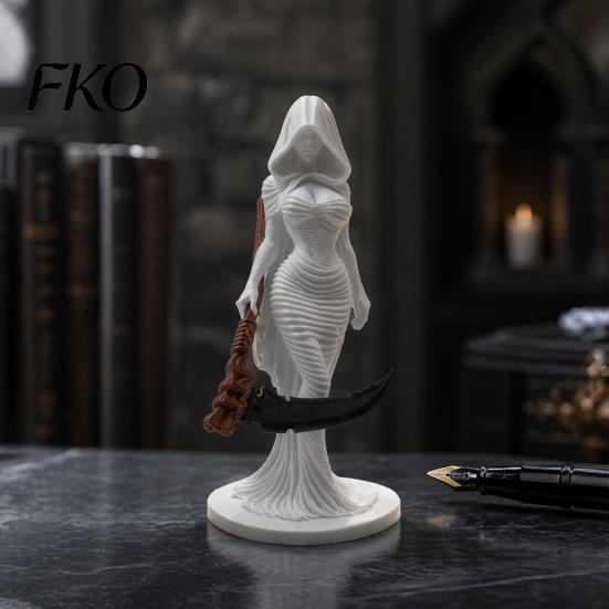 Grim Reaper Ornament 3D Printed Hooded Woman Statue, Gothic Figurine, Dark Theme Halloween Party Decoration for Home Office Desk Shelf Decor