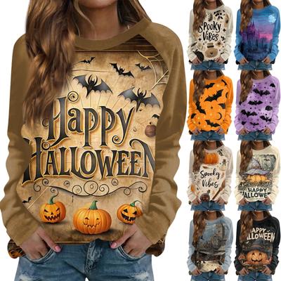 Women's Fashion Casual Long Sleeve Halloween Printed Round Neck Sweater Top
