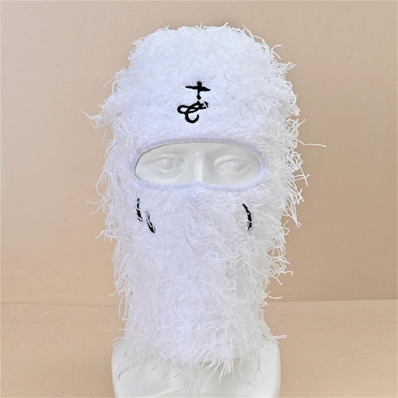 Balaclava für Erwachsene mit gesticktem Muster, elastisch, winddicht, Nackenschutzmütze mit freiem Augenloch, Winter-Radfahren, Skifahren