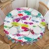 Round Waterproof Funny Colorful Dragonfly  Table Cover  Tablecloth for Picnic 60 Inch Table Cloth