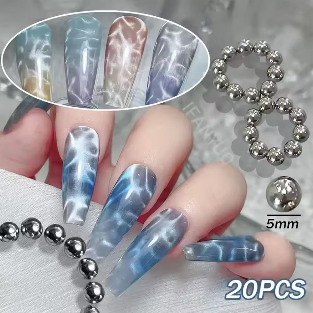 20/40Pcs Nail Art Magnetic Beads Spherical Cat Eye Magnets for Use with Cat Eye Gel Nail Polish Suitable for Magnetic Nail Tools
