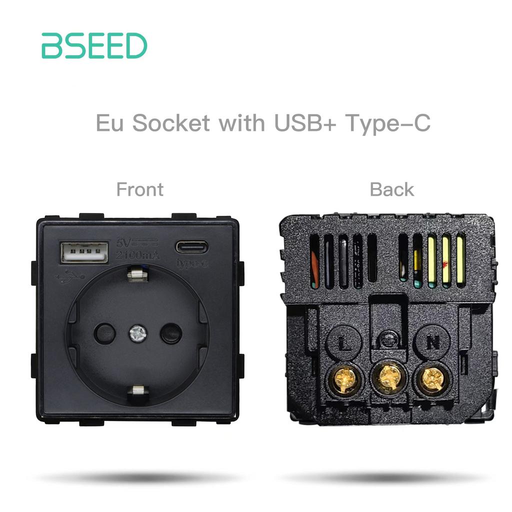 BSEED Wall Touch Switch 1/2/3Gang 1/2Way Light Switch Dimmer Function Parts Glass Panel Frames EU Wall Sockets DIY Parts Only