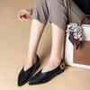 Versatile pointed single shoes women's summer black commuting witch shoes genuine leather soft-soled grandma shoes flat-soled shallow mouth small leat