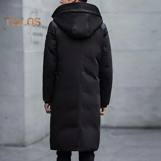 Men Cotton Coat Hooded Long Sleeve Solid Color Quilted Jacket with Multi Pockets Thickened Warm Windproof Winter Outerwear