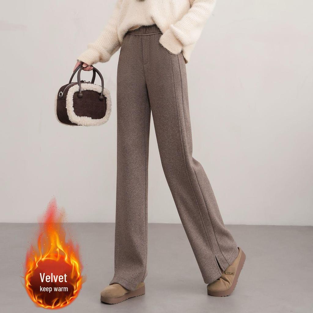 Women's High-Waisted Wool Wide-Leg Pants - Cozy Autumn/Winter Slimming Casual Trousers