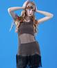 KOLEAT Layered Net See-Through Waterbomb Loose Fit Sleeveless [Brown]