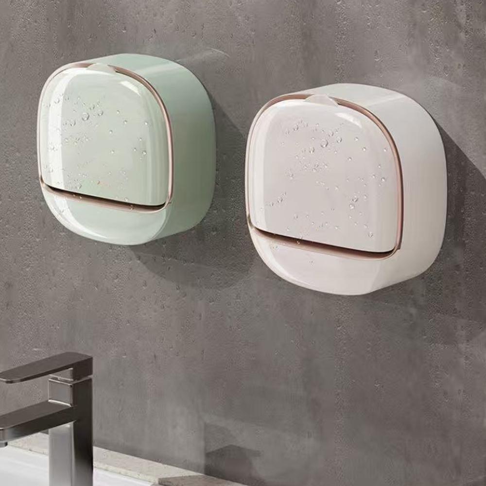 1pcs soap holder box Wall Mounted Soap Dispenser with Lid Hassle-Free No Drilling Drain Rack, Space-Saving Storage box for Modern Bathrooms