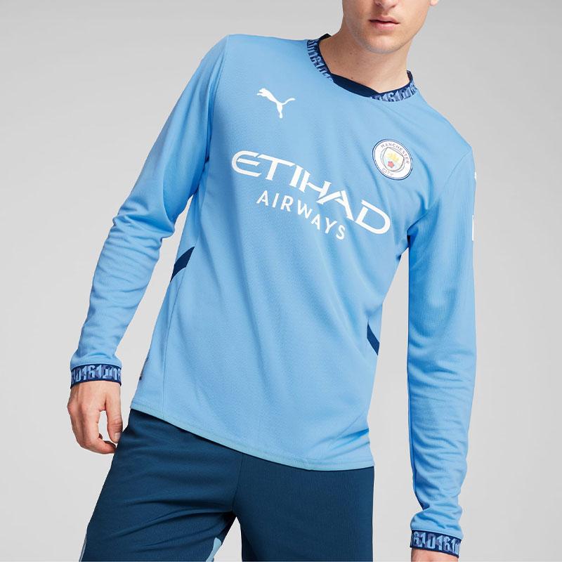 Puma Manchester City 2024-25 Home Long Sleeve Soccer Jersey With Letter Logo Print Men Tops Ocean-Blue 775076-01
