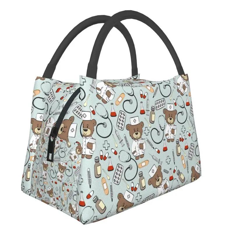 Pink Nurse Life Insulated Lunch Tote Bag for Women Nursing Print Portable Thermal Cooler Bento Box Work Travel Food Bags