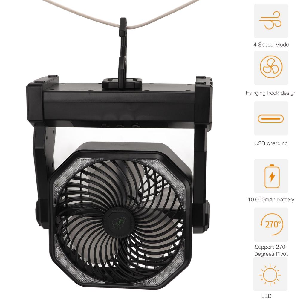 Camping Fan with LED Lantern 4 s 270 Degree Large Volume USB Rechargeable Outdoor Tent Fan with Light Hook