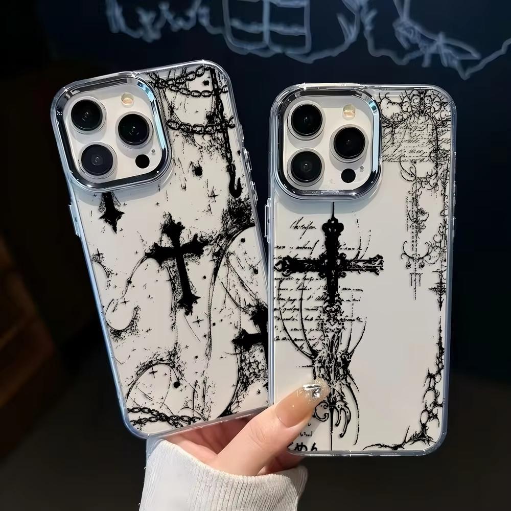 Cool dark gothic cross mark Phone Case for Samsung S25 S24 S23 S22 S21 S20 Note20 FE Ultra Plus 5G Transparent Soft Cover