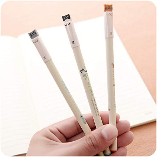 Sencoo Black Gel Ink Cute Cat Cute Student School Birthday Gifts for Boys and Girls 12-Pack Pens, Pens, 0.38mm, Gifts, Awards,