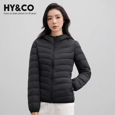 HY&CO Damen Slim Fit Kapuzen-Kurzdaunenjacke