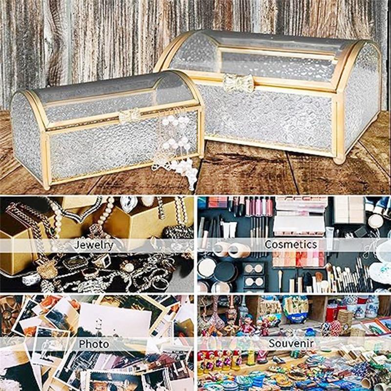 AEE2-Treasure Chest Box Glass Jewelry Boxes Jewelry Organizer Gold Glasses Box Keepsake Box For Storage Ring Earring Small