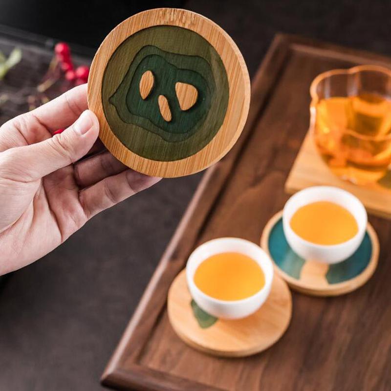 Bambusowa Podkładka Pod Herbatę Okrągła Kwadratowa Mata do Herbaty Kung Fu Rzemiosło 3D Antypoślizgowa Izolowana Taca do Herbaty Domowa Podkładka Pod Kawę Akcesoria do Zestawu Herbacianego