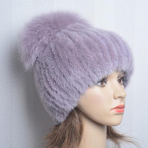 

Новая высококачественная норковая шапка для женщин, шапки из натурального норкового меха с роскошным женским большим помпоном, шапки-бини с шариком из лисьего меха, зимняя женская шапка