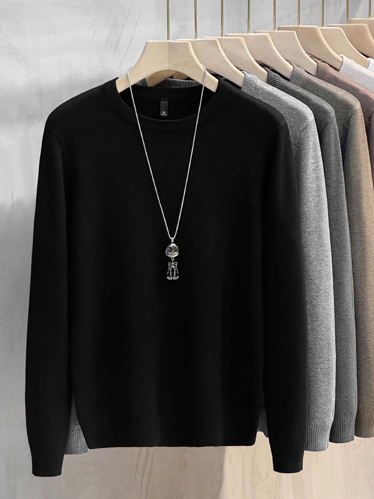 Herren Rundhals-Pullover Herbst und Winter Große Größe Locker Gestrickter Pullover Einfarbig Inneres Langarm-Unterhemd Warmhalten Top