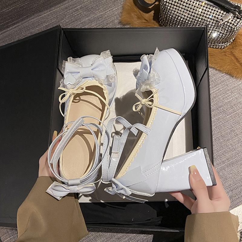 2025 Spring and Autumn New Platform Soft Girl Sweet Lolita Single Shoes Bow High Heel Mary Jane Shoes Women