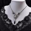 Gothic Dark Skull Rose Black Crystal Necklace Pendant
