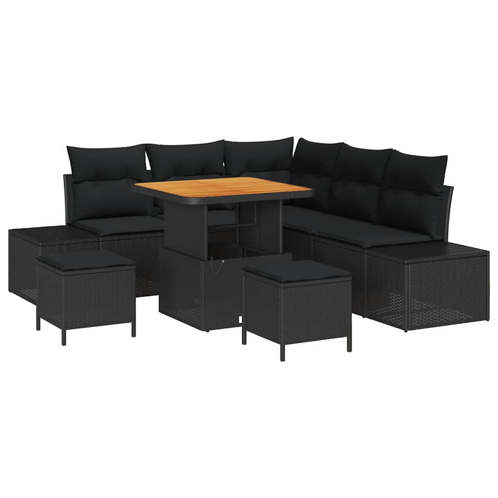 Garden Sofa Set with Cushions 8 pcs Black Poly Rattan