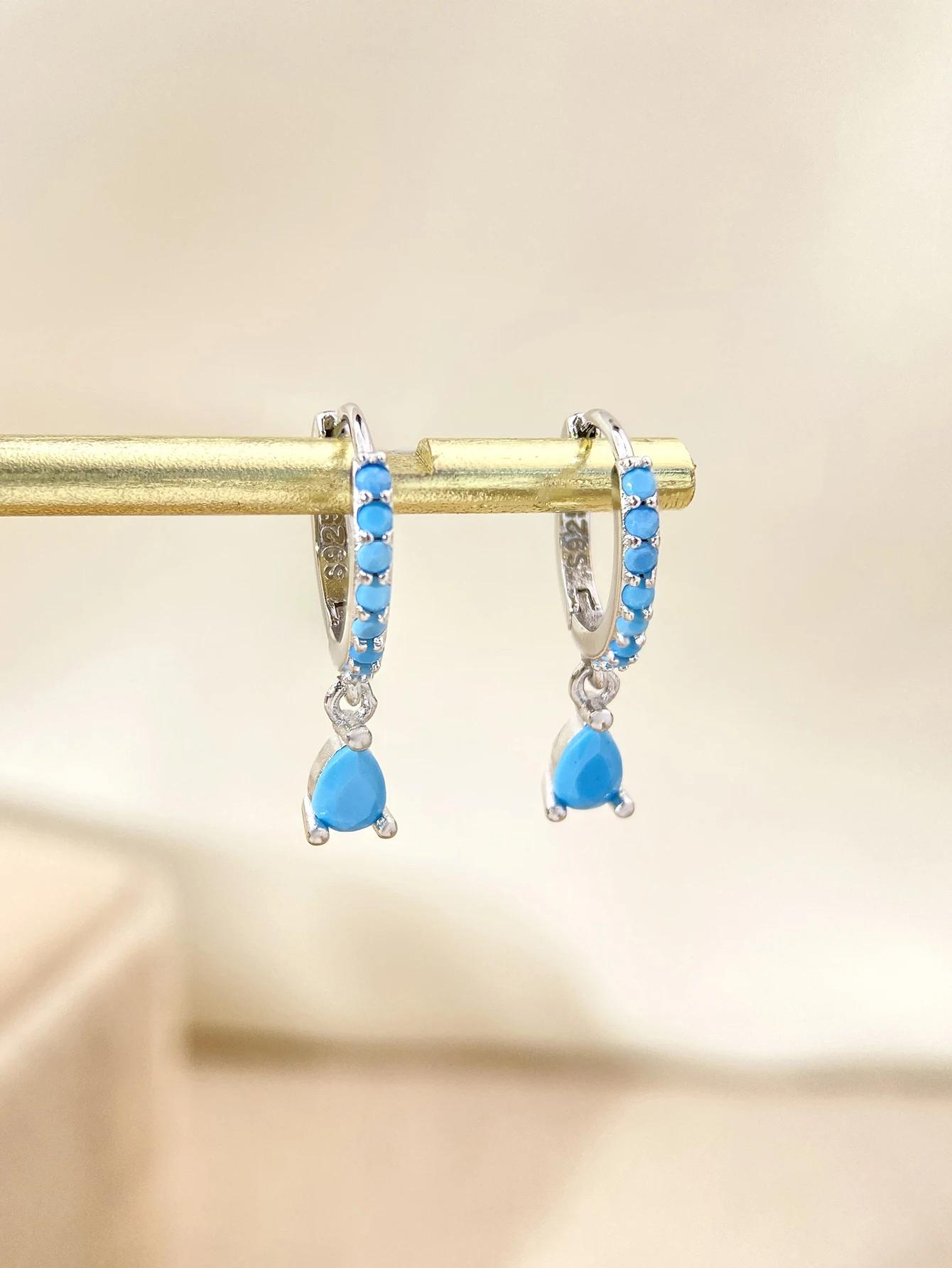 

Girl Metal Colorful Zircon Simple Fashion Water Drop Hoop Earring Ideal for Dating Partyt High Quality Fine Accessory Elegant Beautiful Lovely