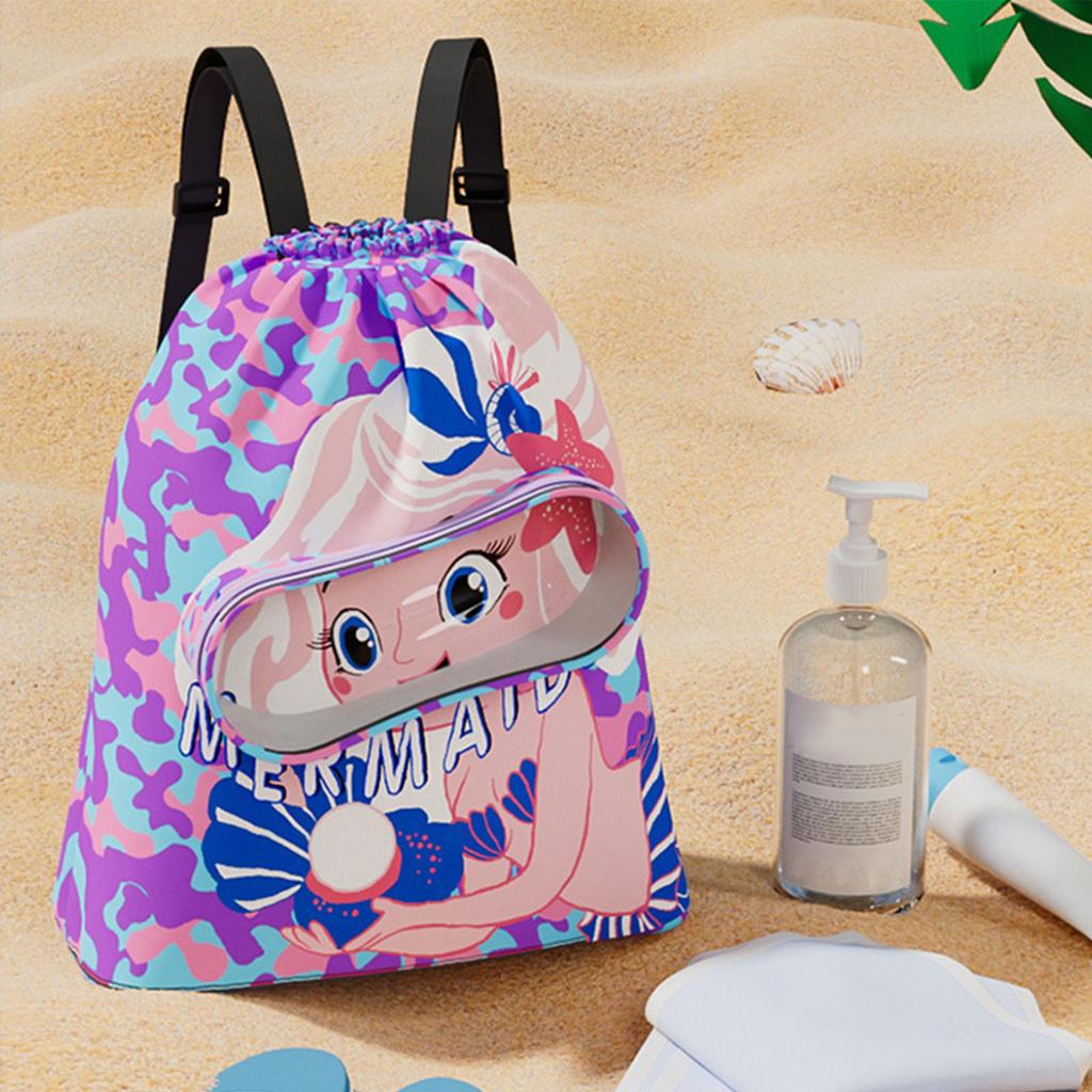 Kids Drawstring Swimming Bag Oxford Cloth Waterproof Dry Wet Separation Drawstring Bag for Boys Girls Small Purple