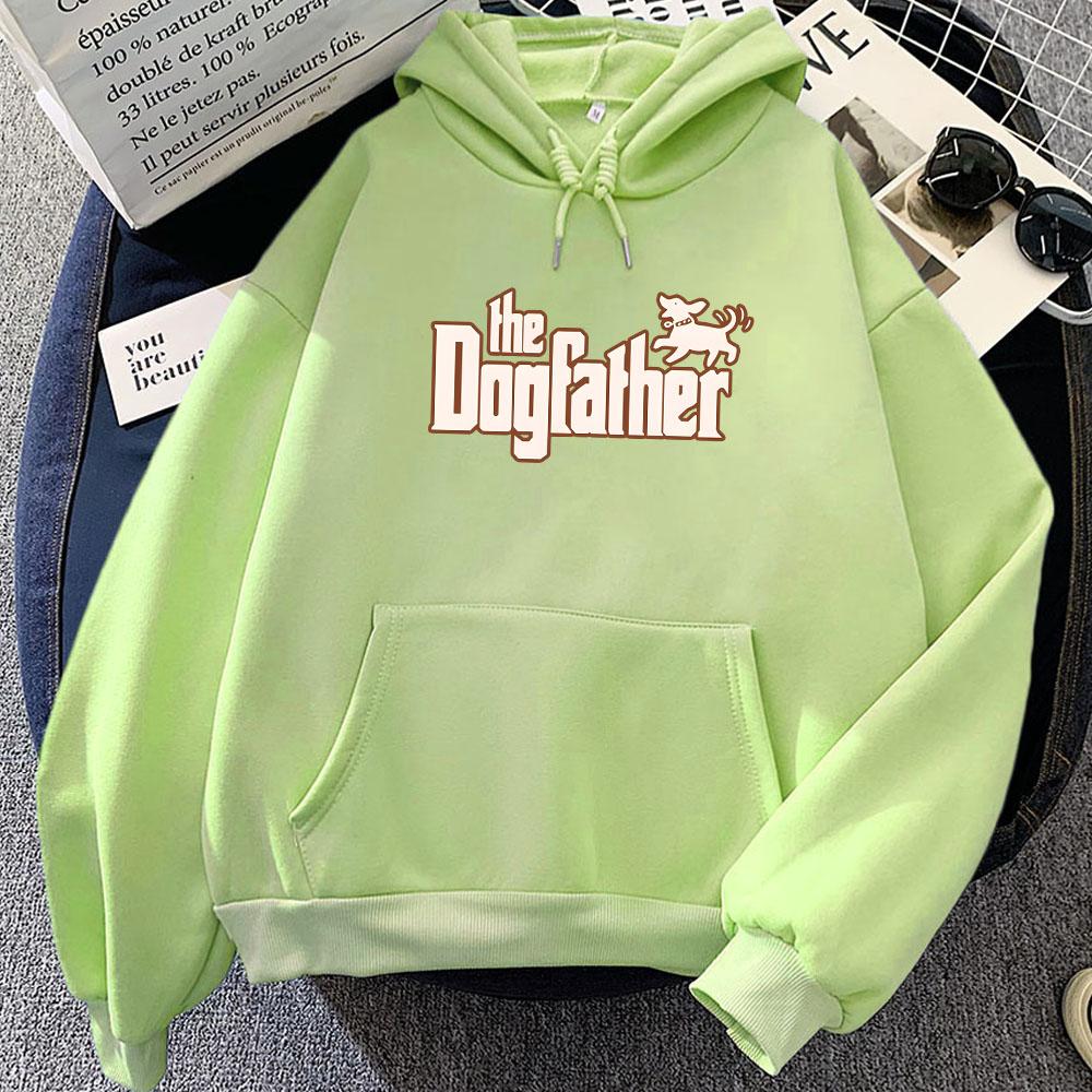 The Dogfather Cartoon Hoodies Sudaderas Winter Fleece Soft Hooded Pullovers Graphic Printing Sweatshirts Girls Cute Print Hoodie