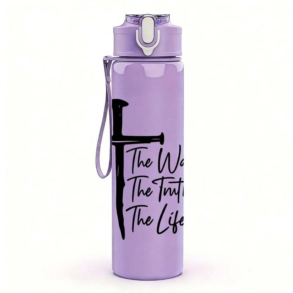 1PC Faith Trust Life Cross Letter Print 750ml Color Plastic Sports Water Bottle Leakproof Flip Straw Lid Suitable for Sports Office Home Use