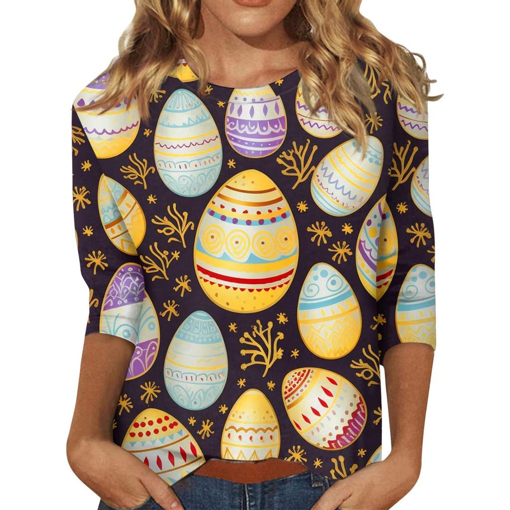 Summer new fashion women's casual long-sleeved printed T-shirt