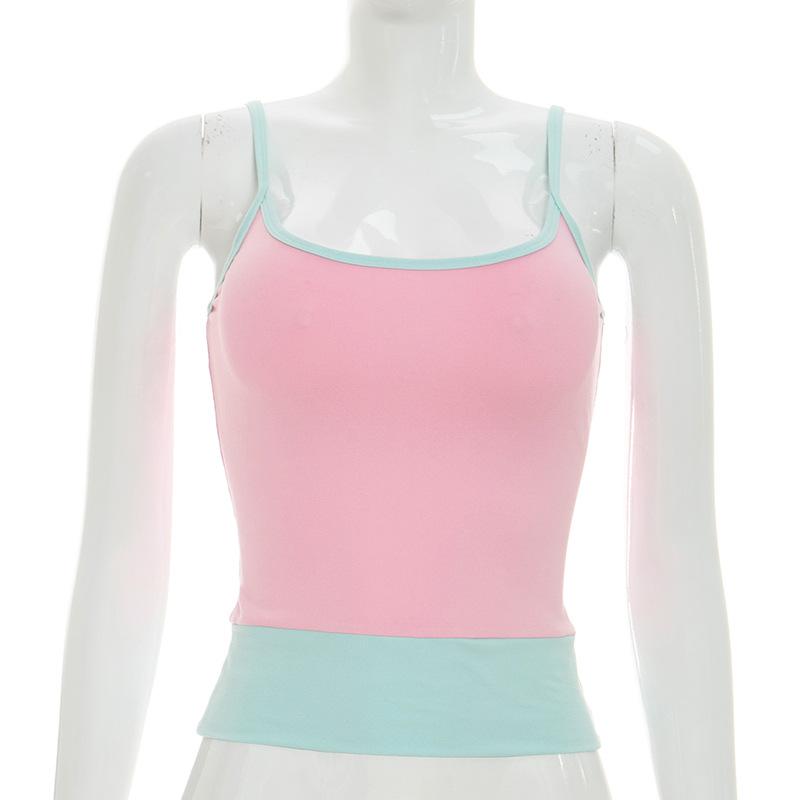 European Style Women S Contrast Color Camisole Top For Spring Summer S розовый
