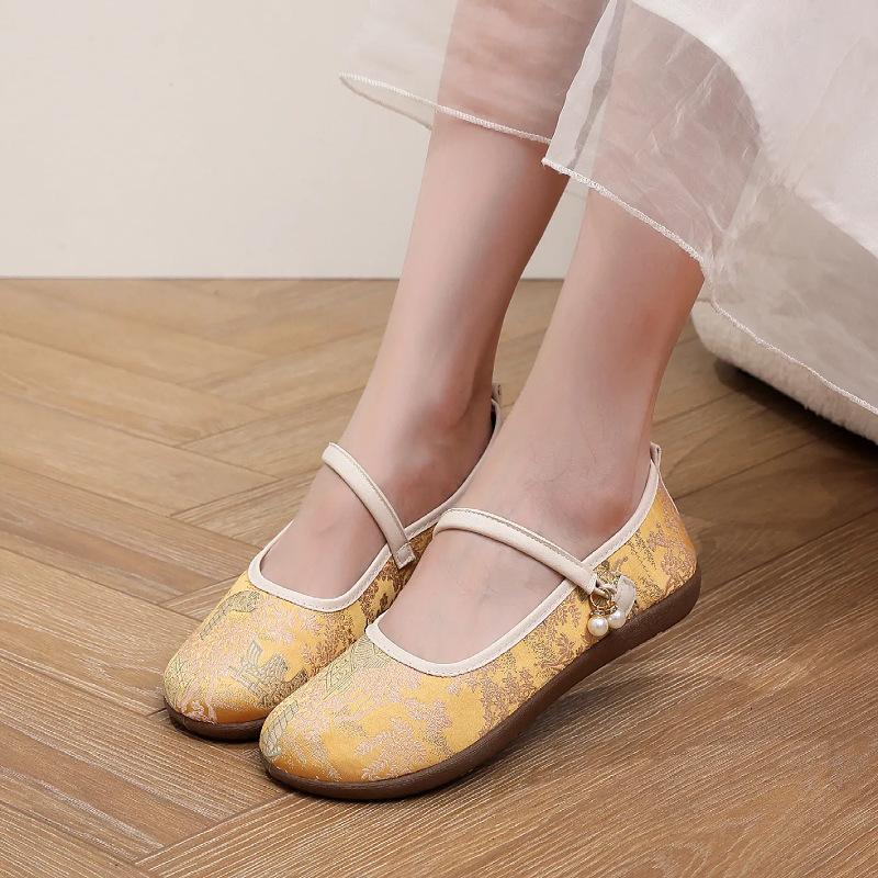 

Летние женские нескользящие туфли Мэри Джейн из ткани на мягкой подошве с мелким вырезом, ретро тканевые туфли, одинарные туфли 41