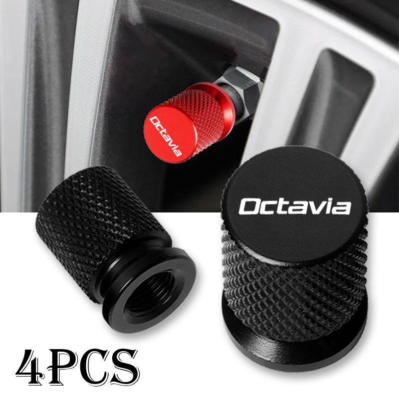 HRQB8 4PCS Car Wheel Tire Valve Caps Tyre Stem Covers Airdust Waterproof For Skoda OCTAVIA Auto Accessories