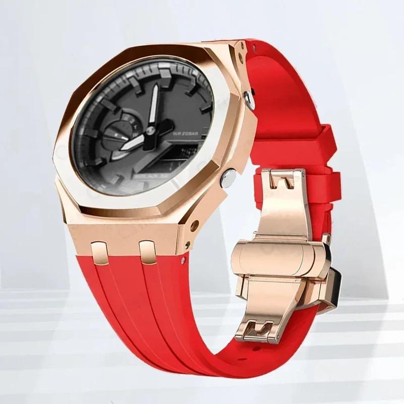 Mod-kit för Casioak GA2100 GA2110 Metallfodral Bezel Gummiarmband För Casioak GAB2100 2110 Modifieringssats Fodral Med Skruvkorrigering