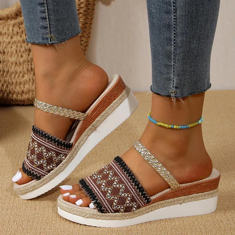 Fashion Fashion Weaving Women's Wedge Sandals Lightweight Platform Summer Slippers Woman Comfortable Non Slip Beach Sandalias Mujer 2025