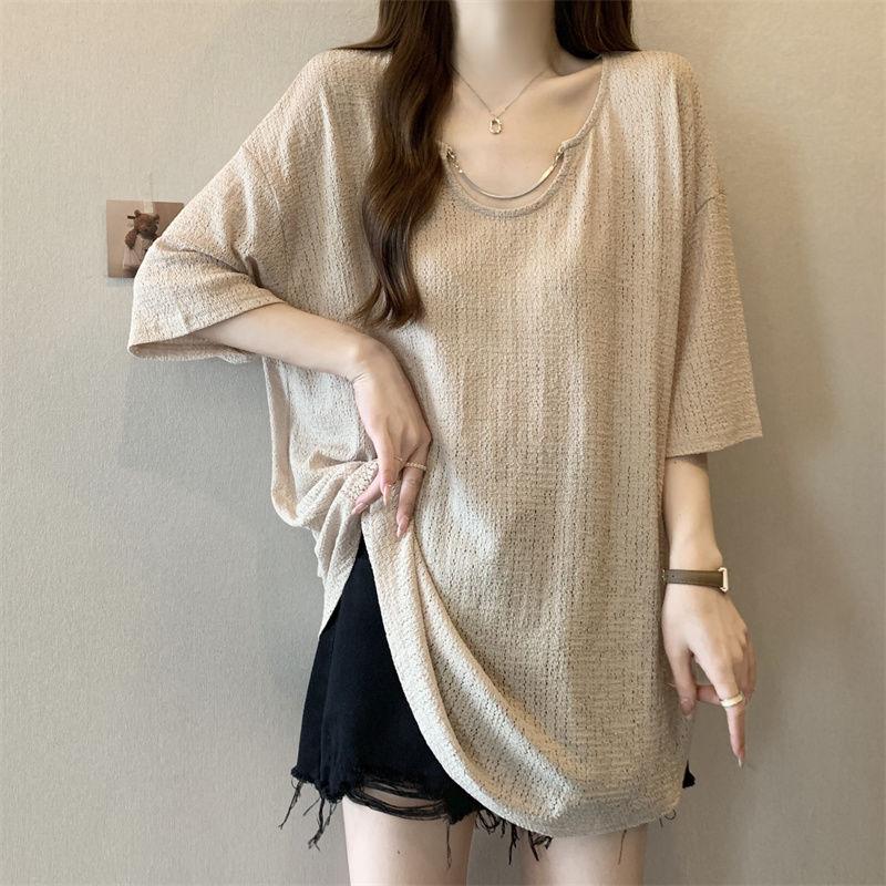 Thin Chain Decoration Short Sleeved T-shirt for Women's Summer Women's Clothing Loose and Slimming Top for Women