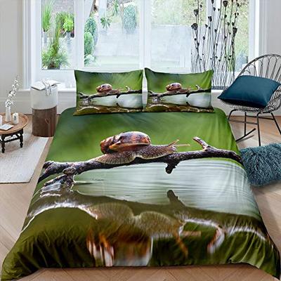 Snails Bedding Set 3pcs for Kids Boys Teens Snails On a Brnch Above The Water Comforter Cover Reptile Microfiber Duvet Cover Set