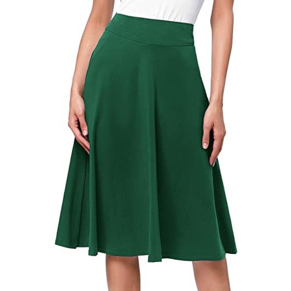 Women's High Waist A‑Line Midi Skirt Flared Knit Midi Skirt Elegant Commuter Casual Wear