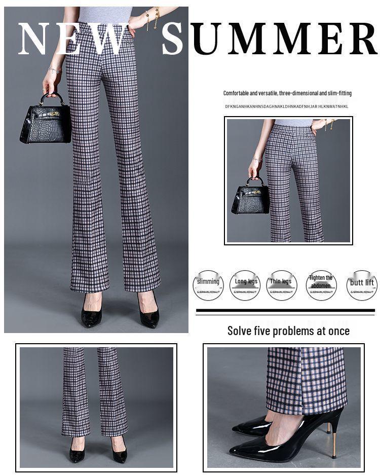2025 Slim-Fit Stretchy Women's Plaid Micro-Flare Pants - Versatile Summer Fashion