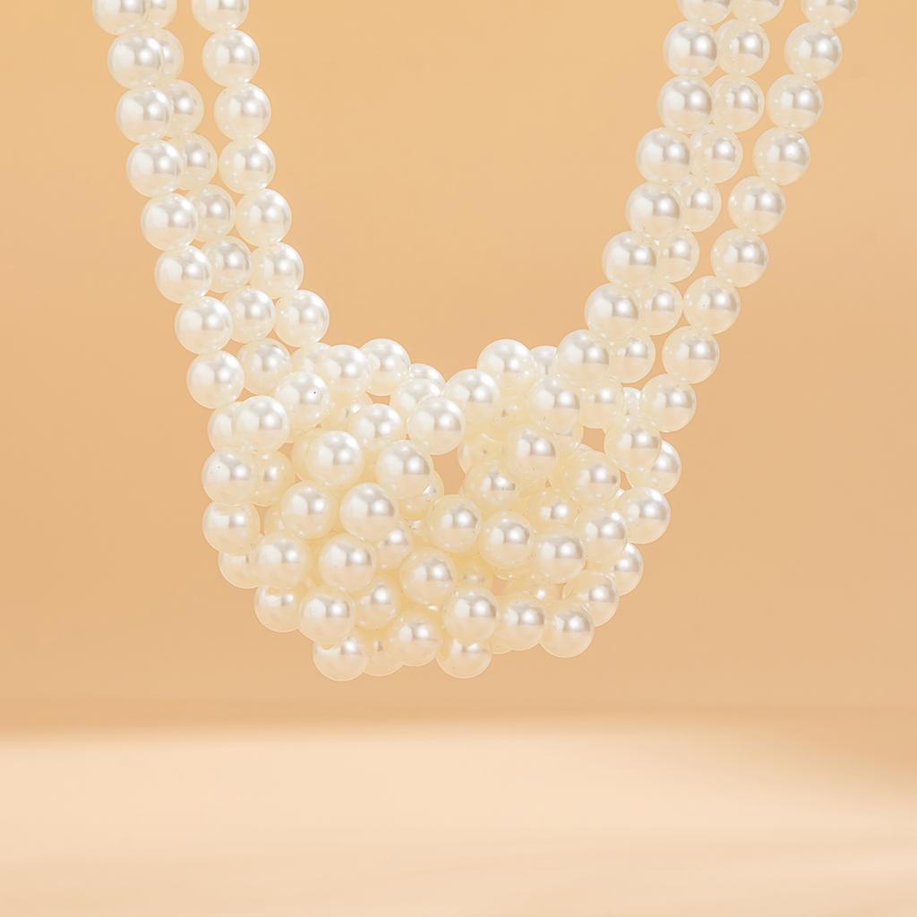 Salircon Gothic Mehrlagige Imitationsperlenkette Punk Knoten Perlenkette Choker Halskette Damen Bankett Party Schmuck
