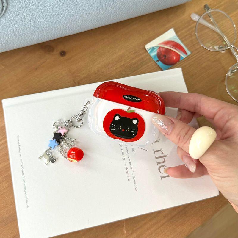 

Защитный чехол для наушников Pro2, чехол для наушников второго и третьего поколения, версия с шумоподавлением, третье поколение, четвертое поколение, корейский милый забавный чехол Apple Airpods Pro [Red Apple Black Cat] Pendant