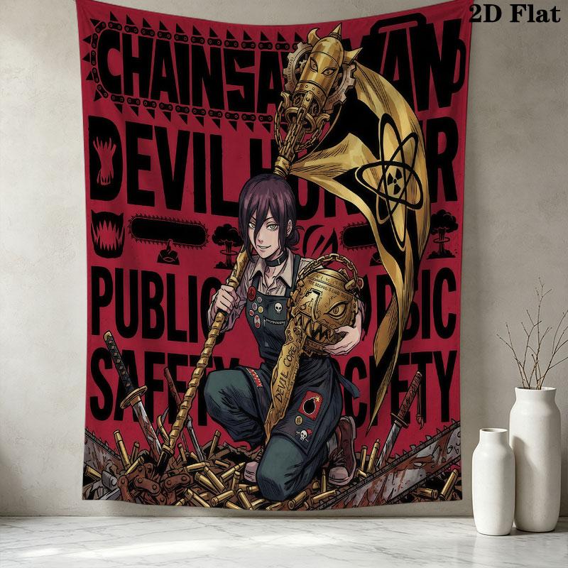 Chainsaw Man Wall Tapestry Aesthetic Wall Hanging Printed Fabric Blanket Decorative Tapestries For Bedroom Living Room Home Decor