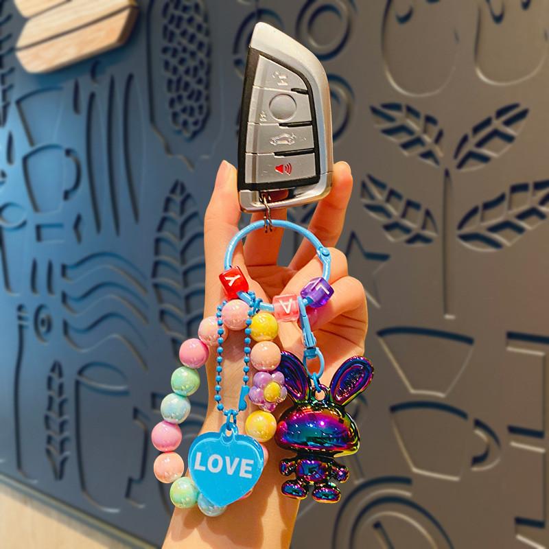 Cute Cartoon Rabbit Bead Bracelet Keychain Adorable Couple Backpack Accessories