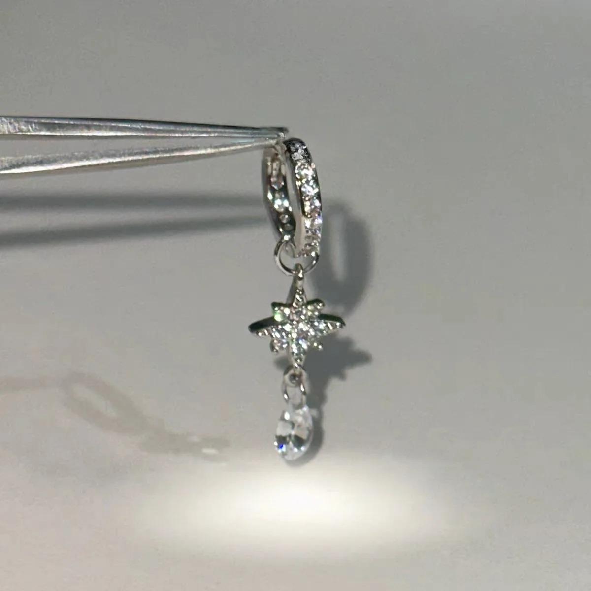 1 Pcs Punk Zircon Star Pendant Earrings for Women Fashion Geometric Transparent Crystal Hoop Earrings Y2K Wedding Zircon Gifts