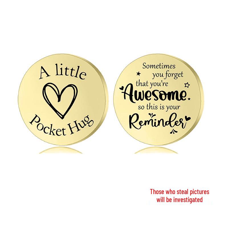 Lucky Charm Motivational Coin: Engravable Stainless Steel Couple & Family Gift Ornament.