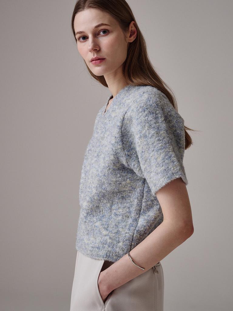 Saengleogsyu Balloon Short Sleeve Knit Blue Gray
